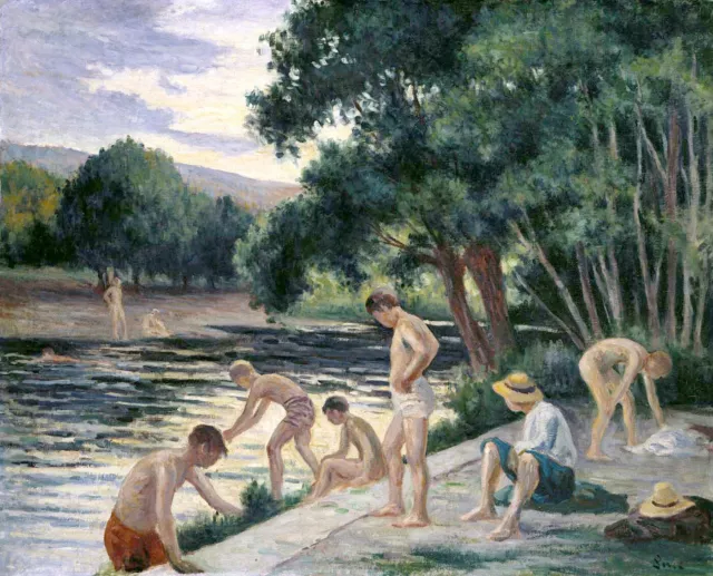 Maximilien Luce Bathers on the Banks of the Cure; Baignade au Bord de la Cure .