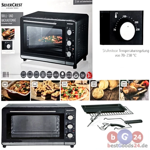 Silvercrest Grill Und Backautomat Sgbr 1500 D4 Mit Rotisserie SILVERCREST BACKOFEN GRILL und Backautomat mit Rotisserie Ofen 1500w