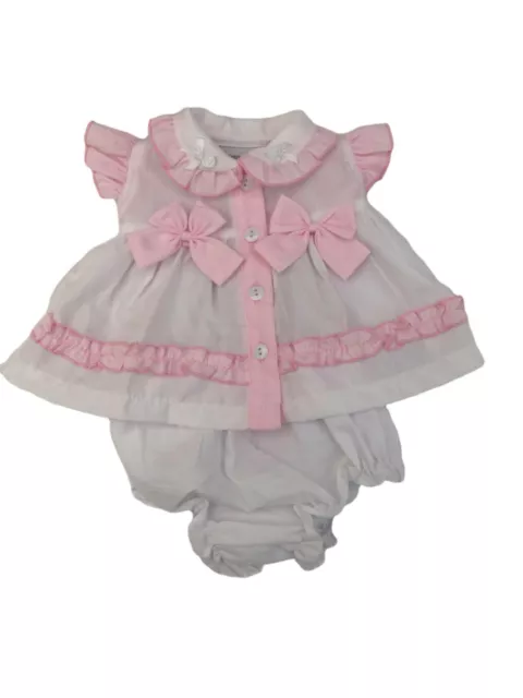 Baby Girls summer dress pink bow set knickers & hairband NB 0-3m 3-6 months