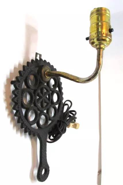 Vintage 1960s Original Black Griswold Cast Iron Trivet Sconce Electric Wall Lamp