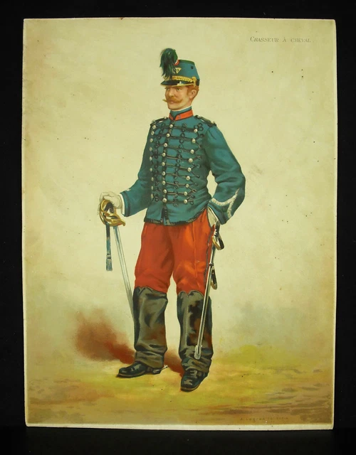 A LEGRAS CHASSEUR à cheval chromo c1880 uniforme militaire XIXe
