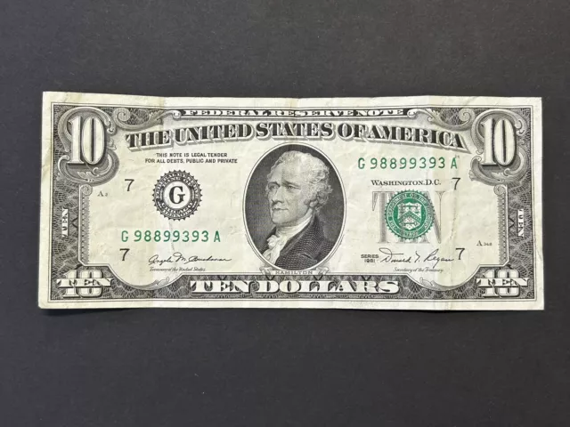 1981 United States Of America $10 Dollar Banknote