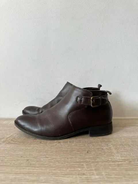 M & S Collection Women's Dark Brown Leather Zip Up Ankle Boots Uk 6 Eur 39 Bt226