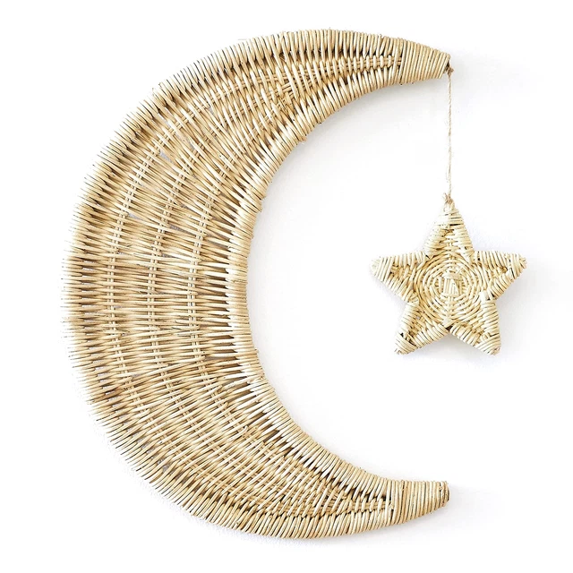 BEBE BASK Handmade Rattan Moon Wall D?cor with Star - Moon Decor - 100% Natural
