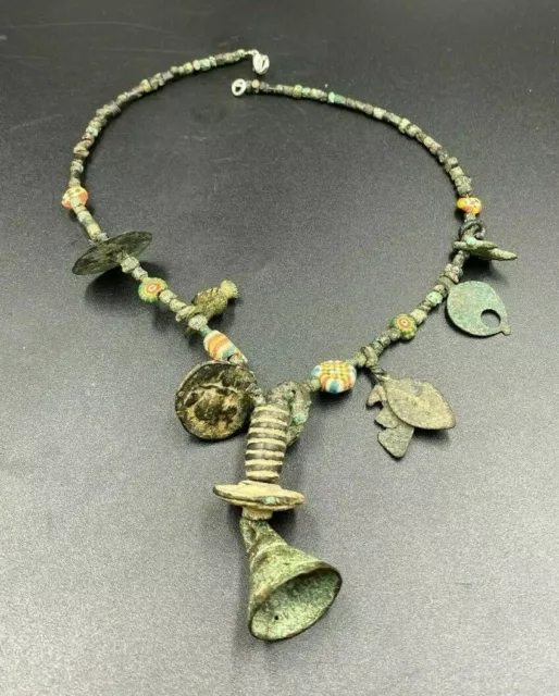 Old Beads Vintage Jewelry Antique Ancient Bronze Mosaic Coins Glass Necklace