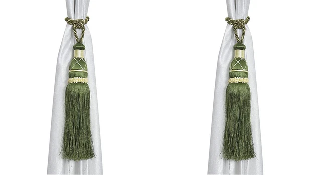 Beautiful Polyester Tassel Rope Curtain Tieback color Green set of 2 Pcs