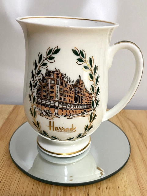 HARRODS Knightsbridge Fine Bone China Footed Mug GOLD OVERLAY United Kingdom