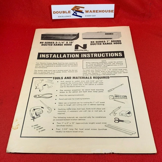 VINTAGE NAUTILUS NV/NX Ducted Range Hood Installation Instructions