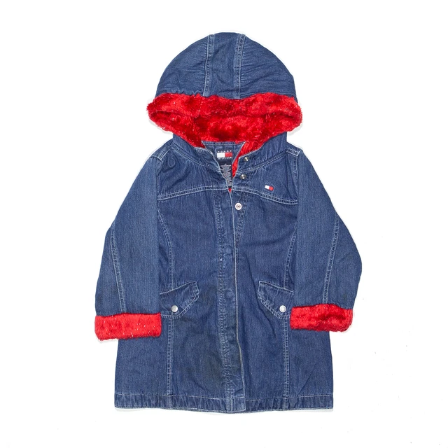 TOMMY HILFIGER Fleece Lined Blue Hooded Denim Jacket Girls 4 Years