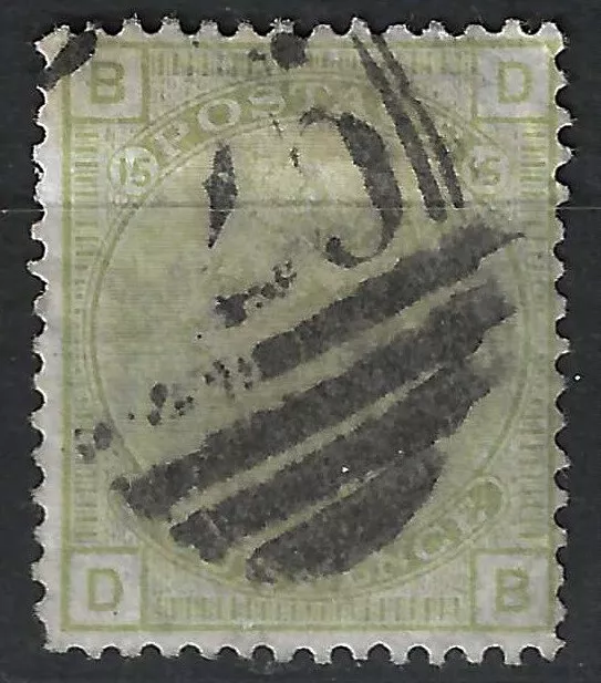 GB SG153 QV 1877 4d Sage Green, Plate 15, DB, Used in Malta (A25)