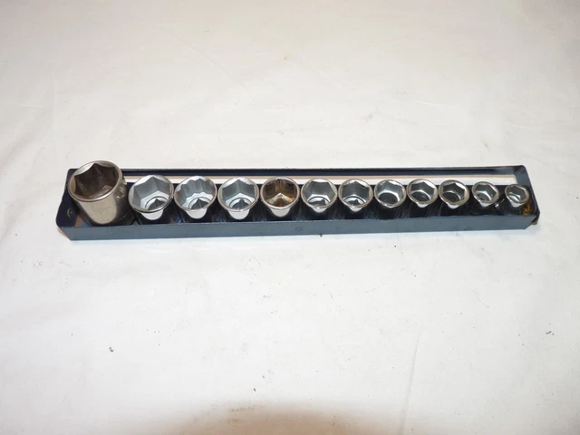 12 Craftsman 3/8” Dr 6pt Metric Std Sockets in Metal Tray 9mm to 21mm