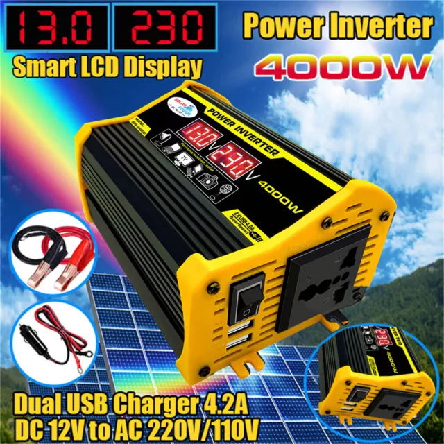 4000W LCD Peak Spannungswandler 12V - 220V 230V Wechselrichter Inverter 2USB DE