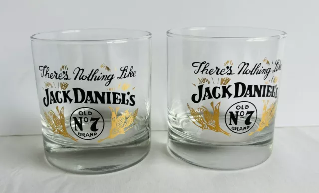 JACK DANIELS Old No7 Drinking Glasses x 2 Drinkware Barware Vintage Collectable