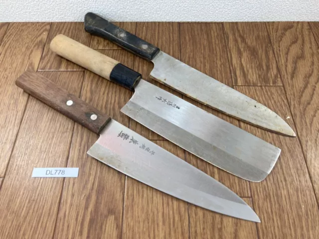 Japanese Chef's Kitchen Knife Set 3 Piece GYUTO SANTOKU NAKIRI Japan DL778