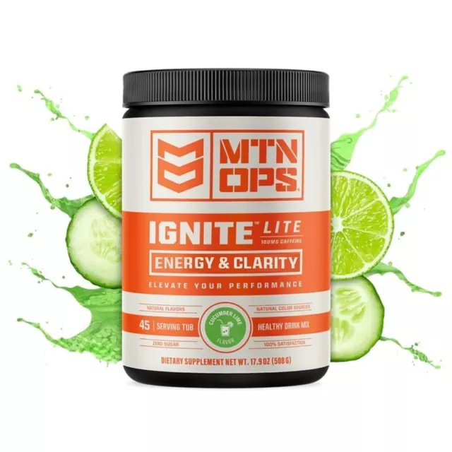 MTN OPS IGNITE Lite Energy Drink Mix 45 Serving Cucumber Lime Exp 1/