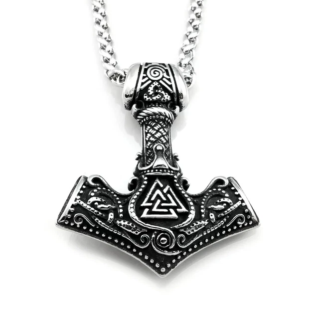GTHIC Collana con martello di Thor Ciondolo Mjolnir vichingo norreno in acciaio inossidabile con catena per gioielli da uomo GTHIC Collana con martello di Thor Ciondolo Mjolnir vichingo norreno in acciaio inossidabile con catena per gioielli da uomo