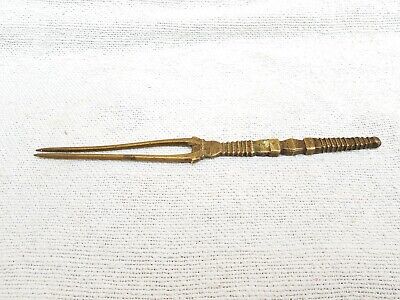 Old Early Rare Primitive Hand Carved Tribal Lady Solid Brass Hair Bun Pin Dagger