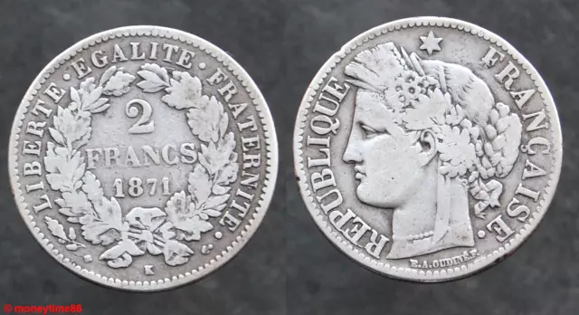 France ! 2 francs Cérès 1871 K, argent, état TB
