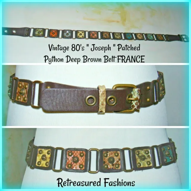 RARE Vintage " Joseph " 80s Python Patched Multicolor Brown Leather Studded Belt
