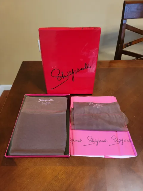 Vintage Schiaparelli Nylon Stockings 2 Pair Original Box w Paper Sz 10.5 Tan