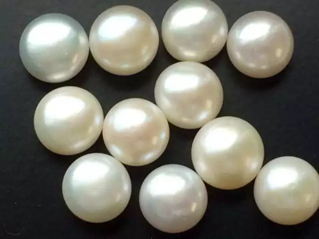 9mm Marfil Perlas, Natural Perlas de Agua Dulce Cabujones, Redondo Plano