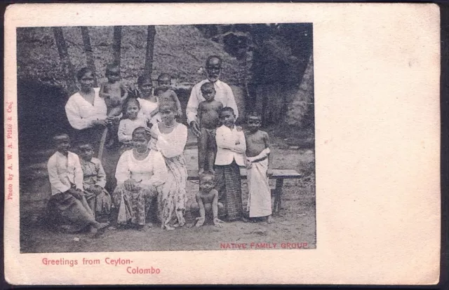 CEYLON: Native Family Group. 1904 Vintage Postcard. Free UK Postage