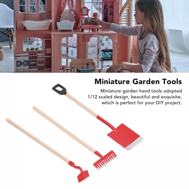 (Red)Miniature Garden Hand Tools Rake Dollhouse Garden Hand Tools For