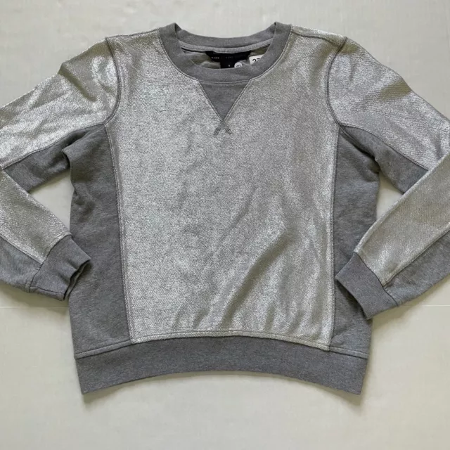 Marc by Marc Jacobs Sweatshirt Womens S Gray Silver Raglan Metallic Mixed Media