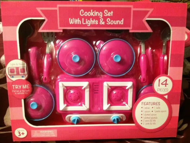 Gifts for Girls Toys Pink Cookware Set Pots & Pans 14-pc Stove Lights Sounds