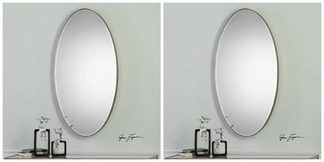 Pair Urban Modern Xxl 48" Oval Iron Beveled Wall Vanity Mirrors Uttermost