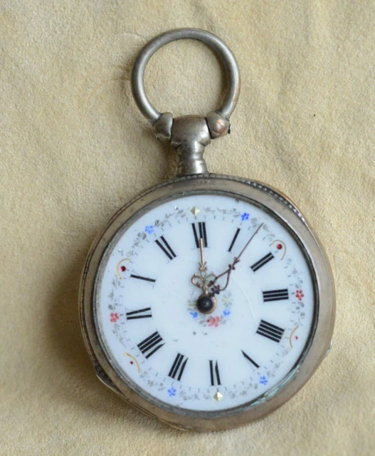 Montre à Gousset Vintage Suisse P.E. Jaccottet - Argent Massif, Cadran Émaillé, 1900 - Très Bon État