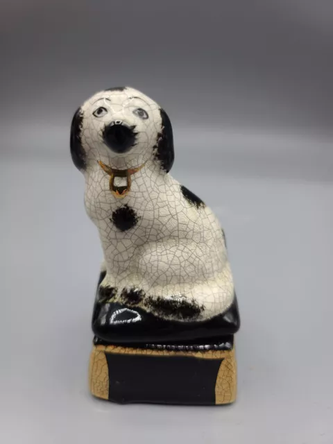 Takahashi Dog Trinket Box Spaniel Porcelain Black w Gold Vtg Japan