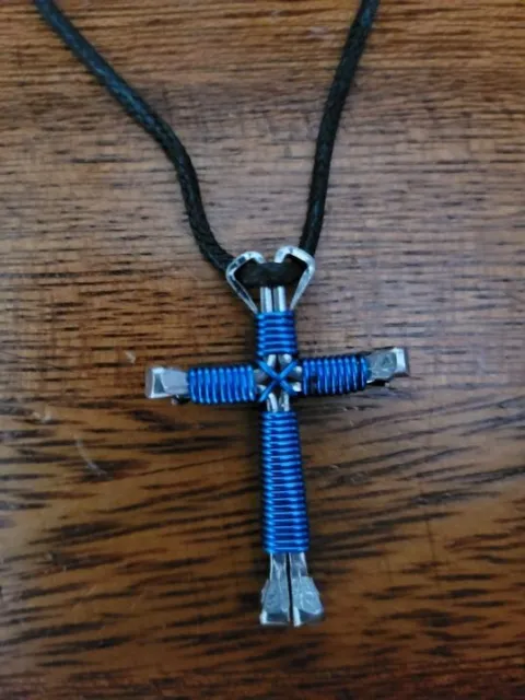 Horseshoe Nail Disciple Cross Necklace (Royal Blue) Buy 3 Get 1 FREE!! Hand Made