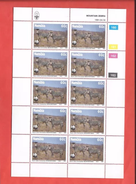 Namibia stamps. 1991 Mountain Zebra Endangered Species 60c sheet MNH (A837)