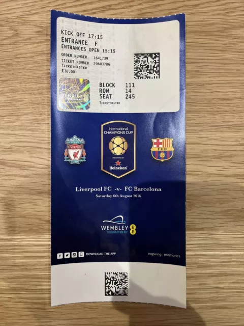 Liverpool V Barcelona Ticket 2016 Wembley