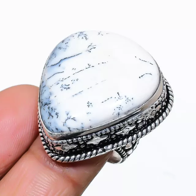 DENDRITE OPAL GEMSTONE Handmade 925 Sterling Silver Jewelry Ring Size 7 ...