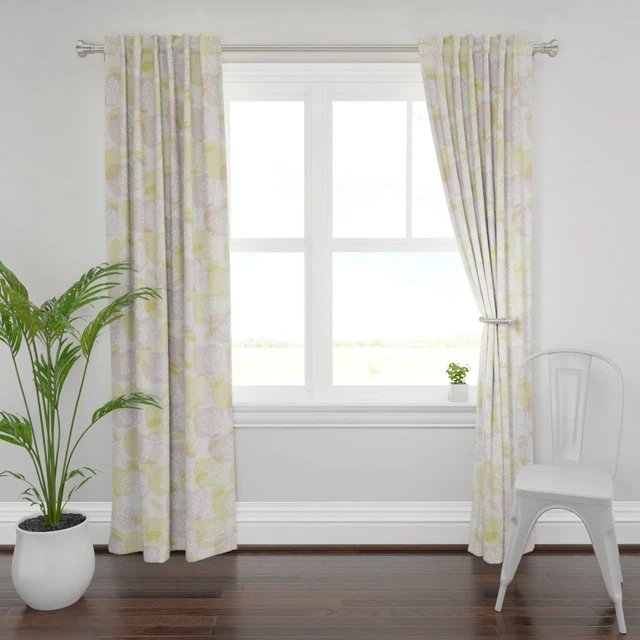 Apple Floral Pastel Colors Pink And Yellow 50" Wide Curtain Panel by Spoonflower