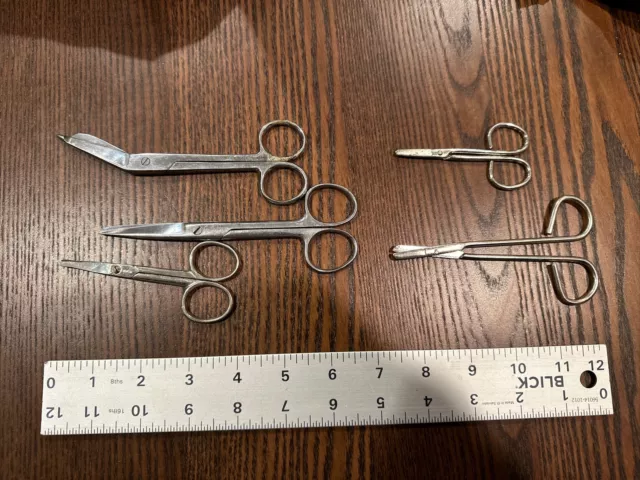 Lot Of Vintage Metal Shears Bandage Angled Scissors Chrome First Surgeon Med B