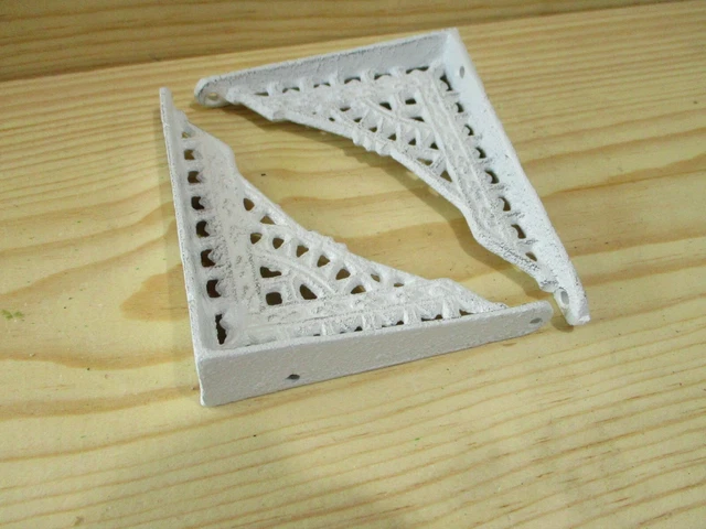 2 Shelf Braces Wall Brackets Cast Iron SMALL 5 x 4 Corbels Distressed White 2