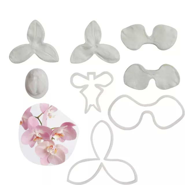 6pcs Butterfly Orchid Fondant Flower Mould Petal Silicone Mould Blade Cutter Set