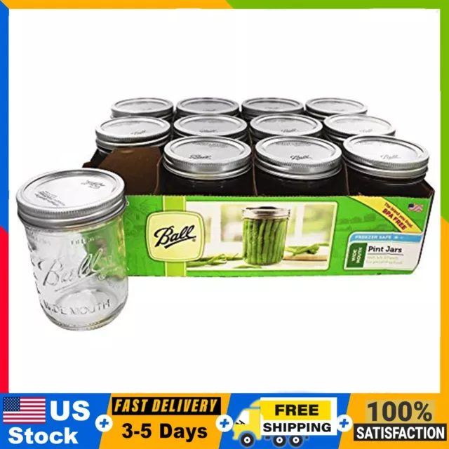 Ball, Glass Mason Jars with Lids & Bands, Wide Mouth, Clear, 16 oz, 12 Count...