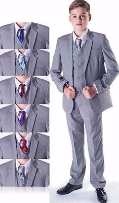 Boys Suits, Wedding Suits, Page Boy Suits Prom, Light Grey, Choose Cravat Colour