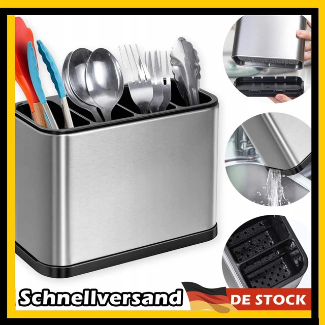 Utensilienhalter Für Arbeitsplatte – Transparenter Besteckkorb Mit 3 Fächern, PP+ABS, 24x11x15 Cm