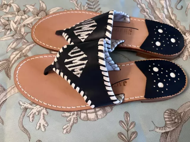Jack Rogers Monogrammed Leather Slides Sz 7 M