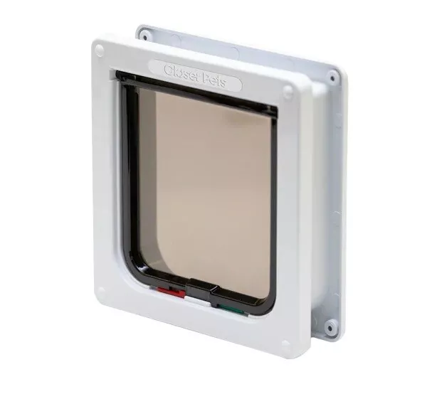 4 Way Lockable Cat Flap with Door Liner to 50mm White Pet Mate Free Delivery