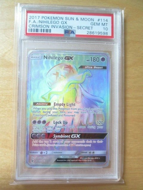 Pokemon PSA 10 NIHILEGO GX Full Art FA rainbow hyper RR Crimson Invasion SM 114