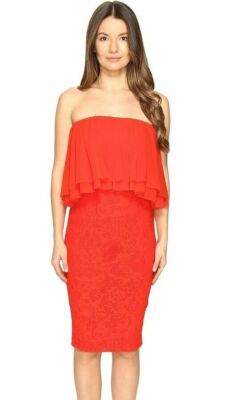 Strapeless Dress with Ruffle Detail Top FUZZI Size S Red Flame