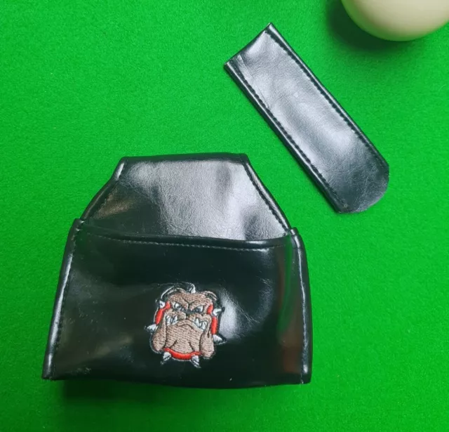 Bulldogge Billard bestickt Snooker Pool Kreide Halter & Spitzenschutz. Schwarz.