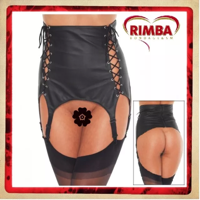 Reggicalze alto in pelle nera con lacci laterali Rimba 7195 Fetish Bondage Sexy