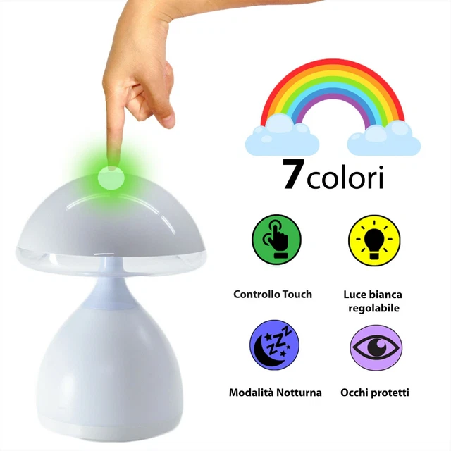 Lampada Notturna Bambini Luce Led Rgb Da Tavolo Scrivania Comodino Senza Fili